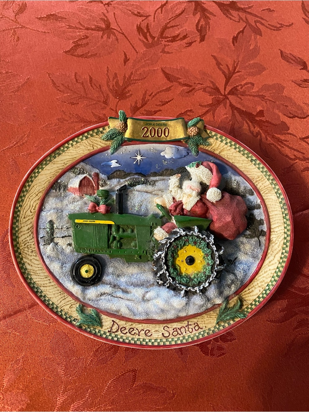Mary Moo Moos John Deere Green 'Deere Santa' Holiday Wall Plaque
